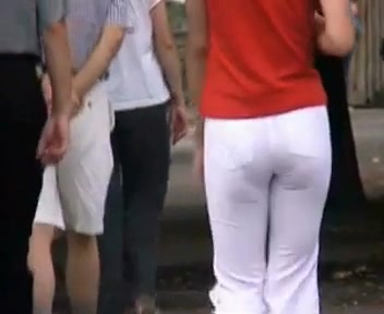 Click to play video Messing white pants in public