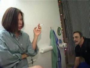 Click to play video Milf smokes a ciggy and man shits in her face