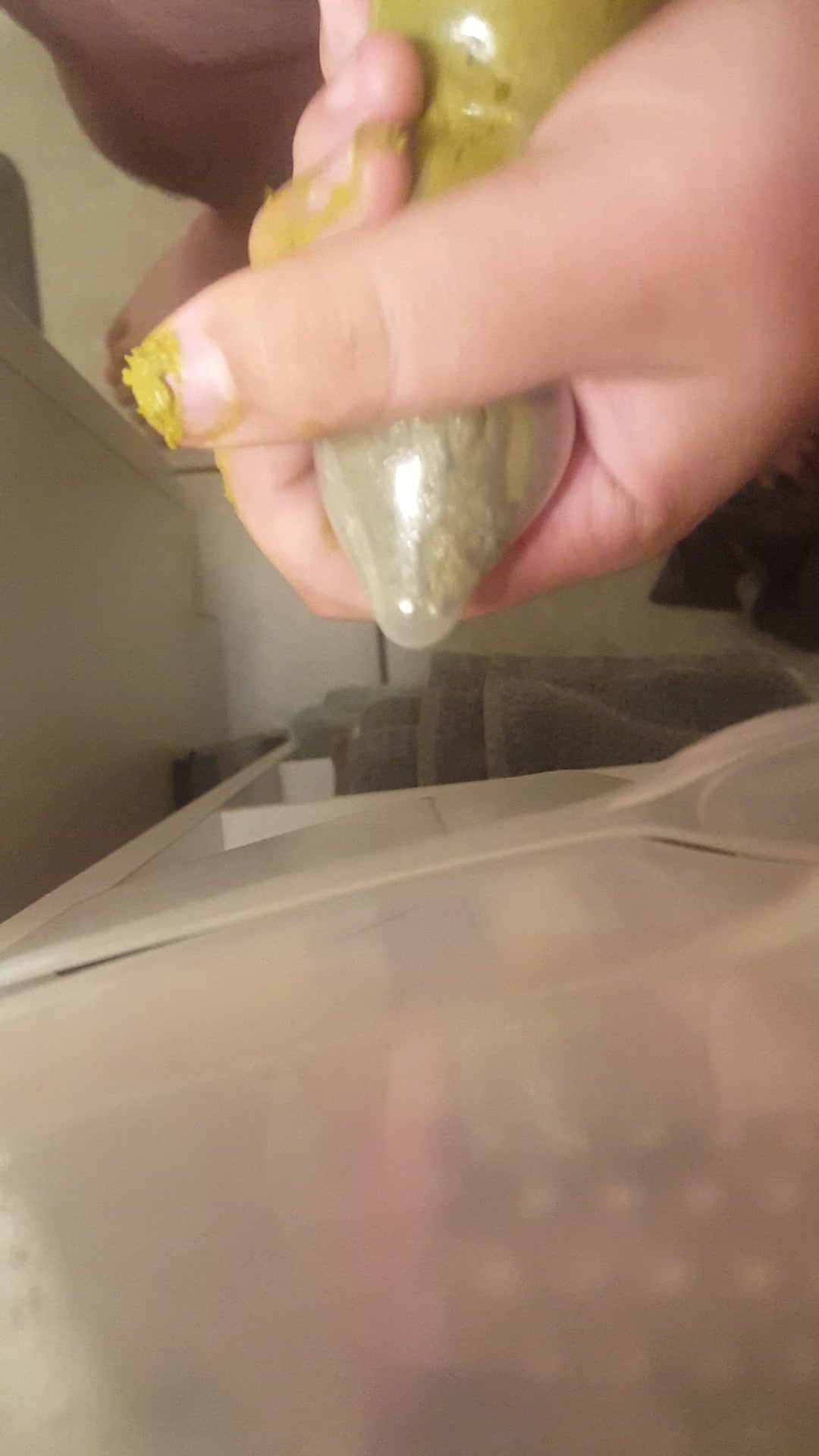 Click to play video Wearing, pissing, and cumming in a shit filled condom