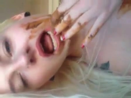 Click to play video Blonde Babe Smearing and Tasting Shit