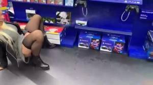 Click to play video Crazy woman pissing and accidentally shitting in public
