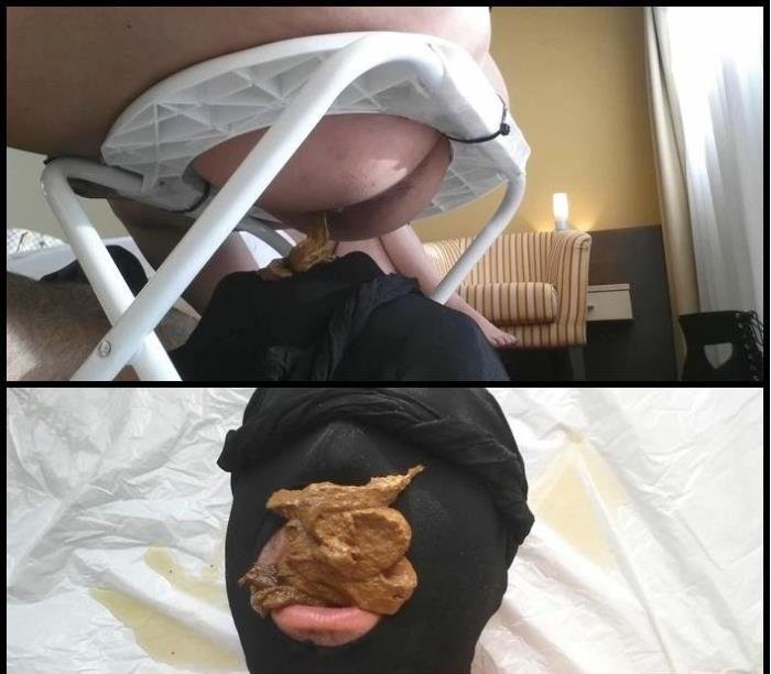 Click to play video Girl scat in mask man's mouth. 