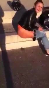 Click to play video Amateur brunette shits in public laughing with her friend