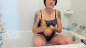 Click to play video She smears her favorite dildo with her shit